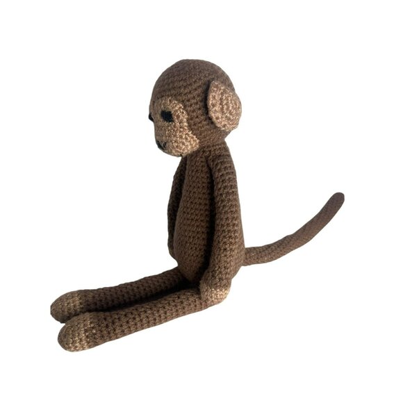 Vintage Crochet Monkey Handcrafted Plush Animal Doll Brown Tan Soft 17 in - Picture 4 of 6